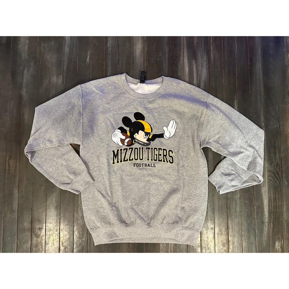Mickey Mouse Mizzou Tigers Football Sweatshirt Gray Womens Crewneck
